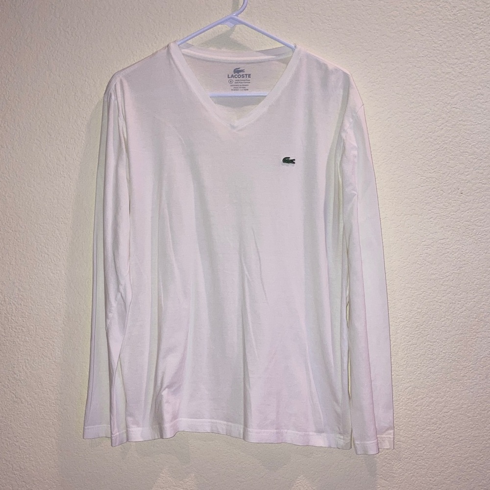 Lacoste White V-Neck Long Sleeve Top
